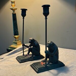 Vintage Bronze Monkey Candle Holders